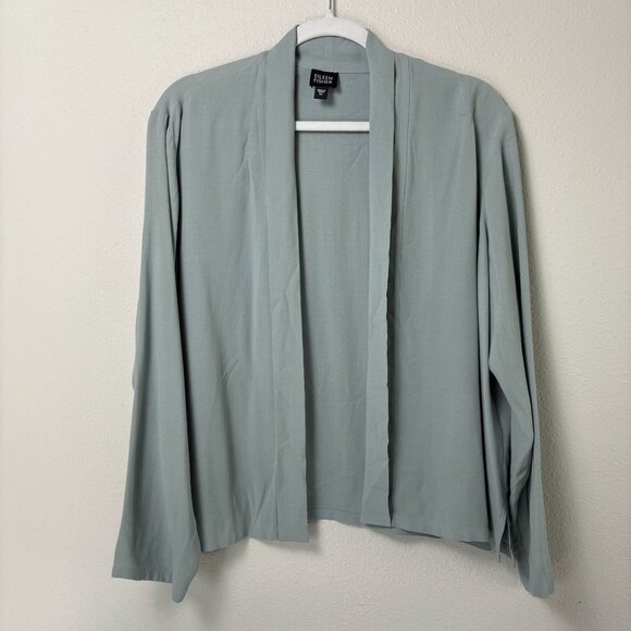 Eileen Fisher Silk Cardigan Size M Green Open Front Long Sleeve Office Luxury - Picture 1 of 8